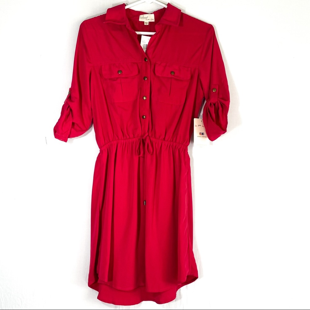 Bebop Red Size Small Shirt Style Adjustable Sleeve Elastic Waist Light Dress NWT